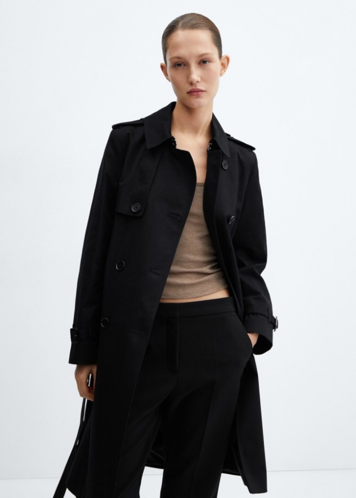 Mango Trench clásico cinturón - Negro