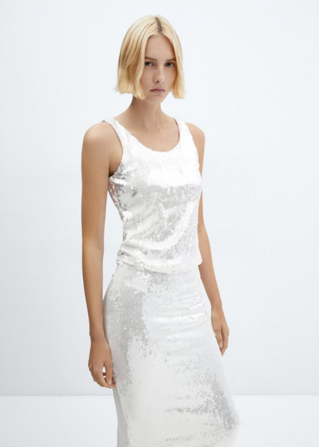 Mango Top tirantes lentejuelas - Blanco