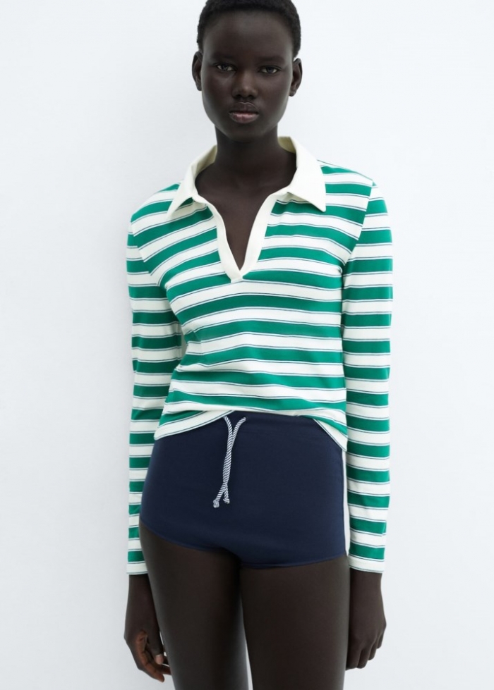 Mango Polo cuello pico rayas - Verde