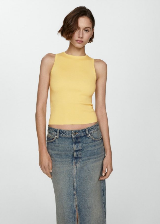 Mango Top punto tirantes anchos - Amarillo pastel