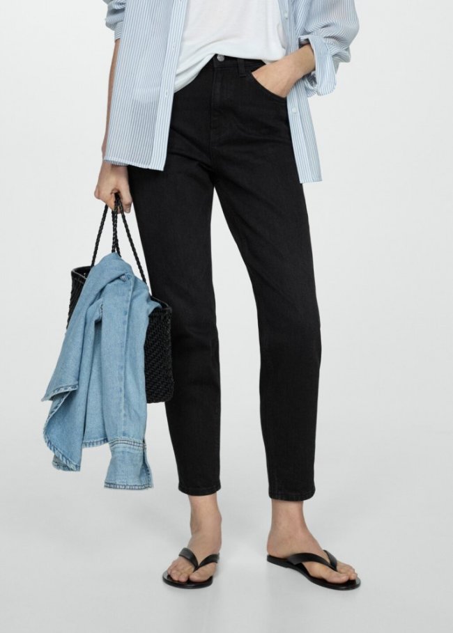 Mango Jeans Newmom confort tiro alto - Denim negro
