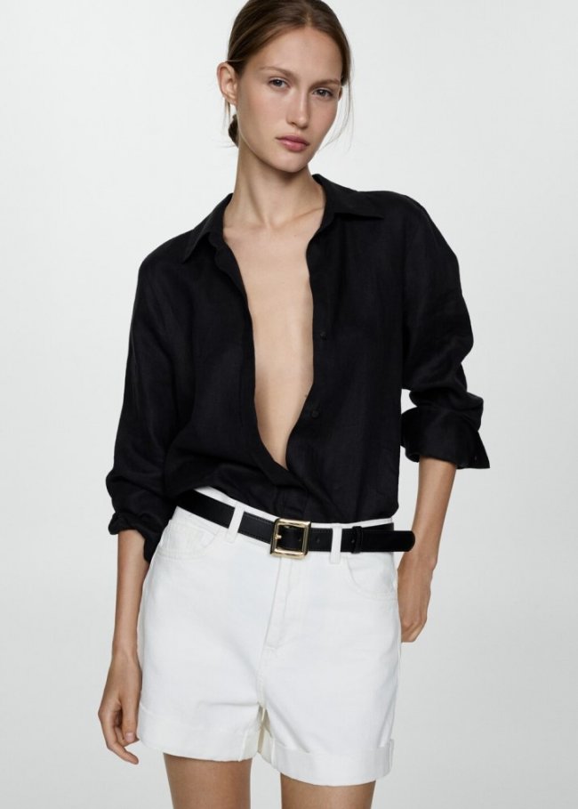 Mango Shorts vaqueros tiro alto - Blanco