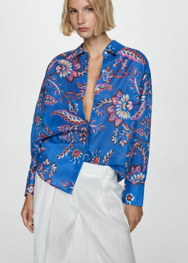 Mango Camisa fluida estampado floral - Azul