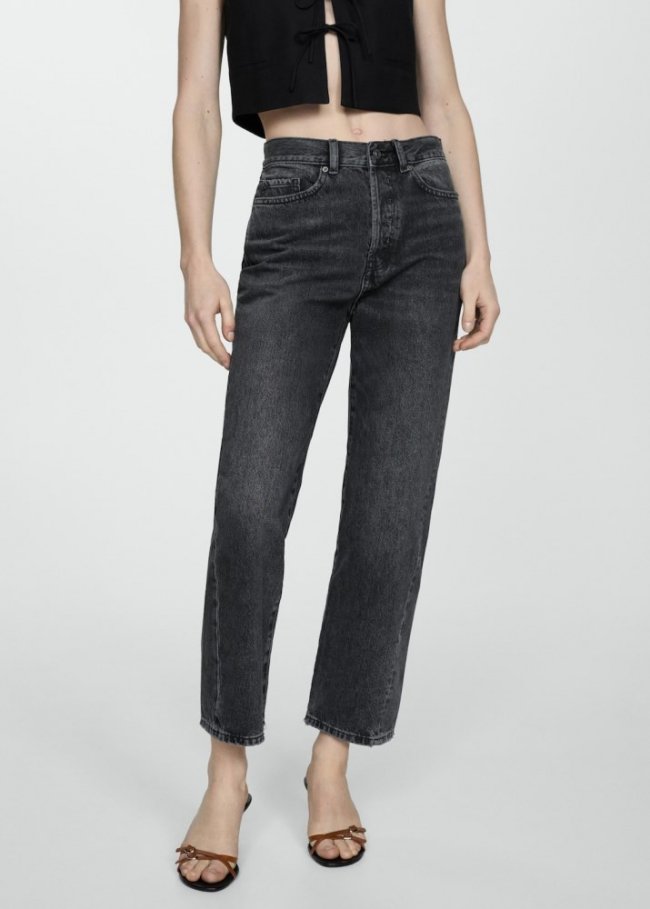 Mango Jeans rectos costuras adelantadas - Denim negro