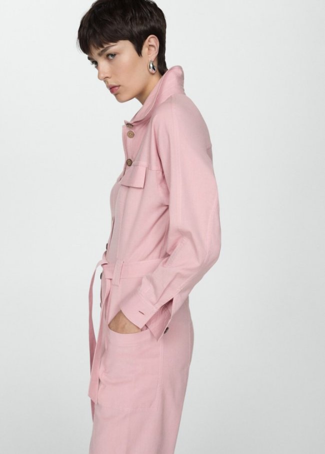 Mango Mono largo botones - Rosa pastel