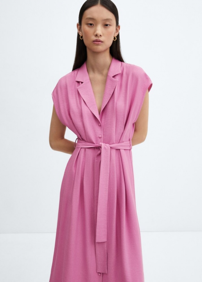 Mango Vestido camisero botones - Rosa pastel
