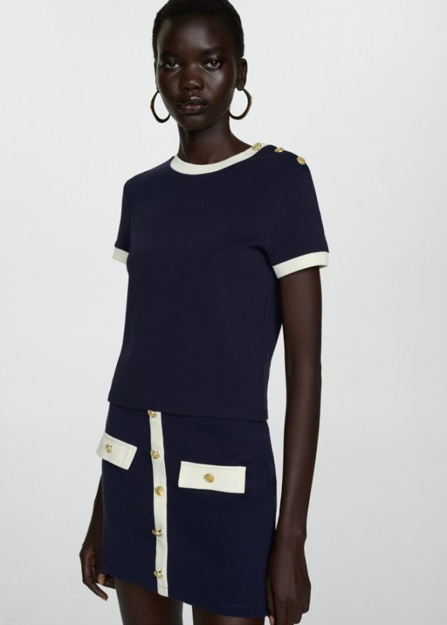 Mango Camiseta contraste botones - Azul marino oscuro