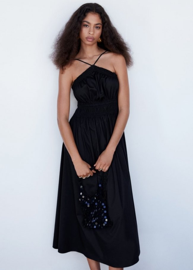 Mango Vestido halter detalles fruncidos - Negro