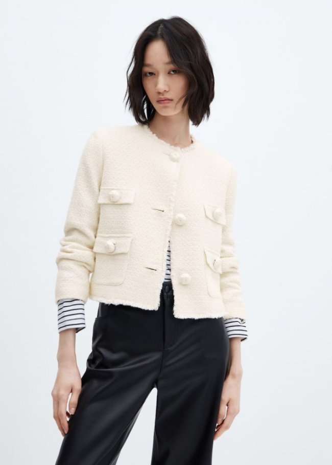 Mango Chaqueta tweed bolsillos - Crudo