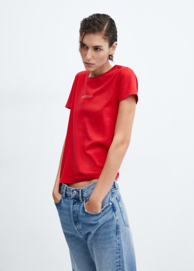 Mango Camiseta algodón logo - Rojo