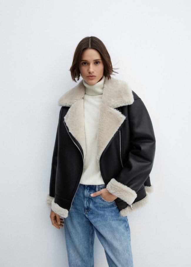Mango Chaqueta doble faz efecto piel - Negro