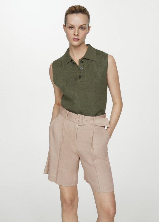 Mango Bermudas lino cinturón - Gris claro/pastel