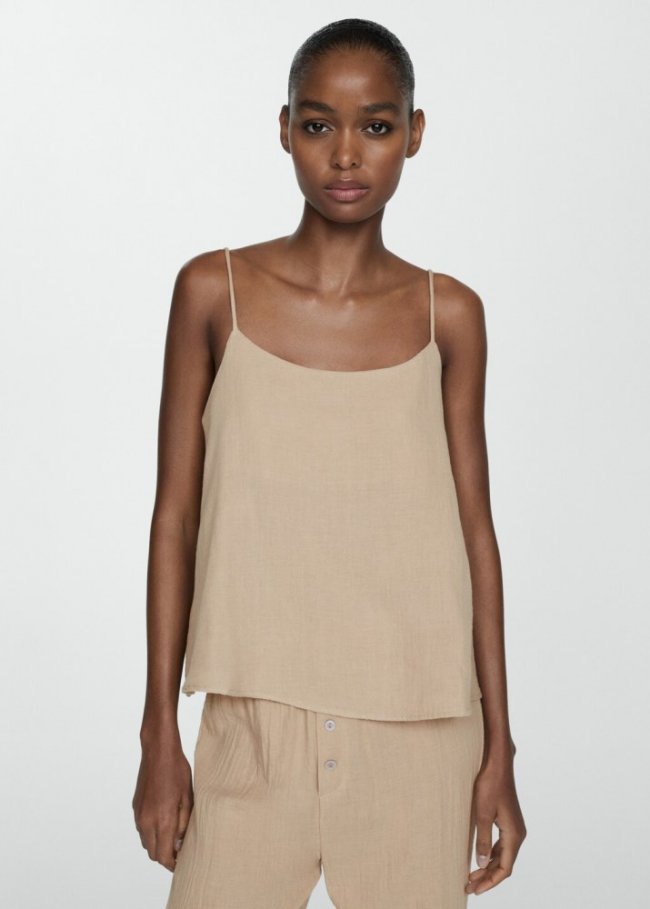 Mango Top pijama gasa de algodón - Marrón medio