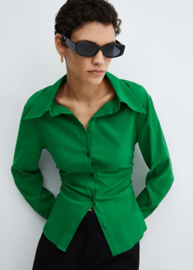 Mango Camisa detalle fruncido - Verde