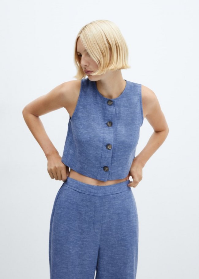Mango Top crop lino - Azul