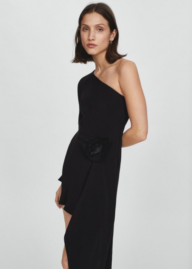 Mango Vestido asimétrico maxi flor - Negro