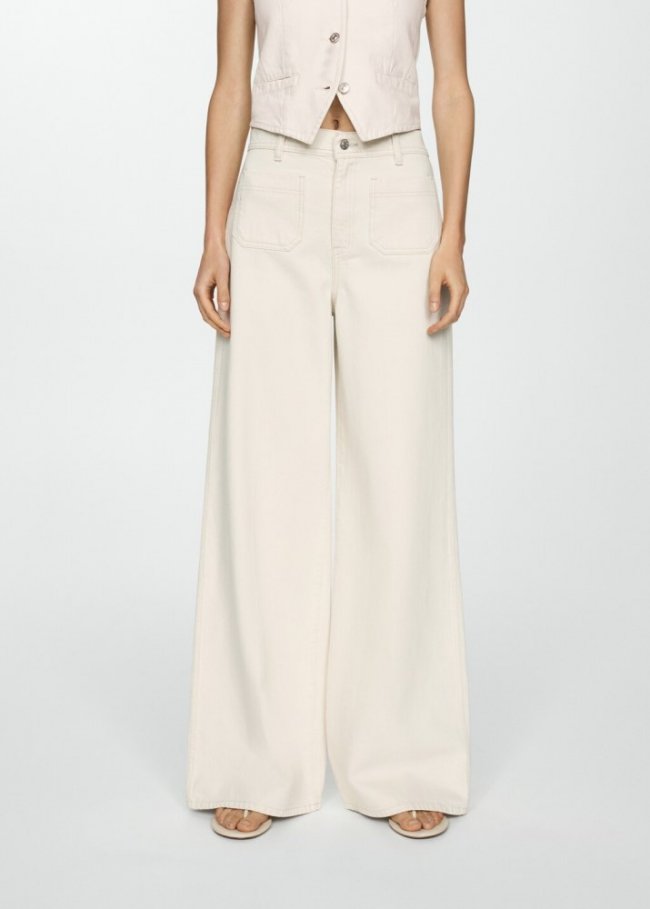 Mango Jeans wideleg bolsillos - Blanco roto