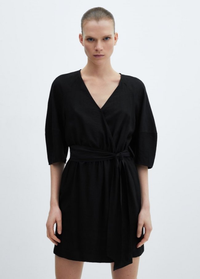 Mango Vestido cruzado lazo - Negro