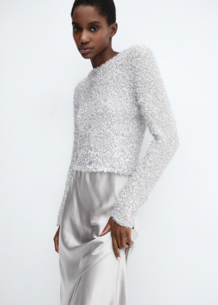 Mango Jersey lúrex cuello redondo - Plata