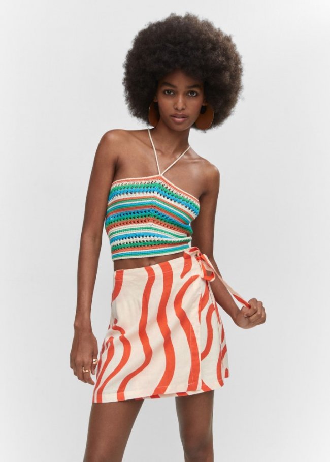 Mango Falda lino estampada - Crudo