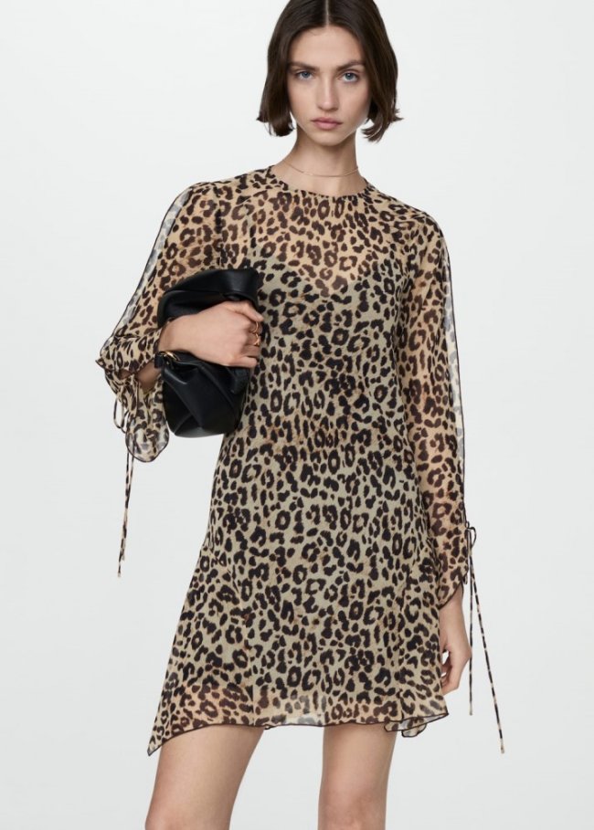 Mango Vestido corto leopardo - Negro