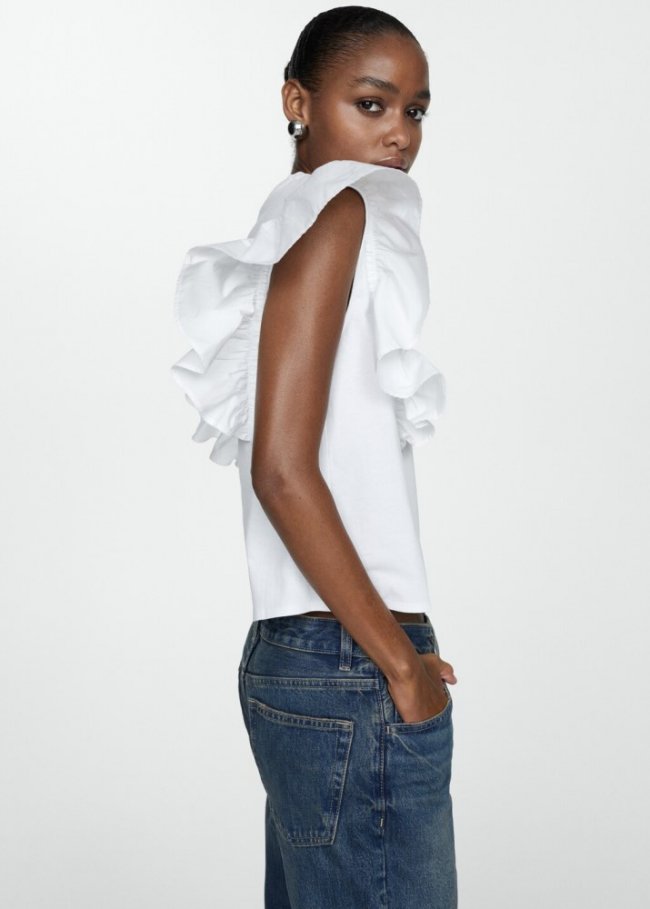 Mango Camiseta 100% algodón volantes - Blanco