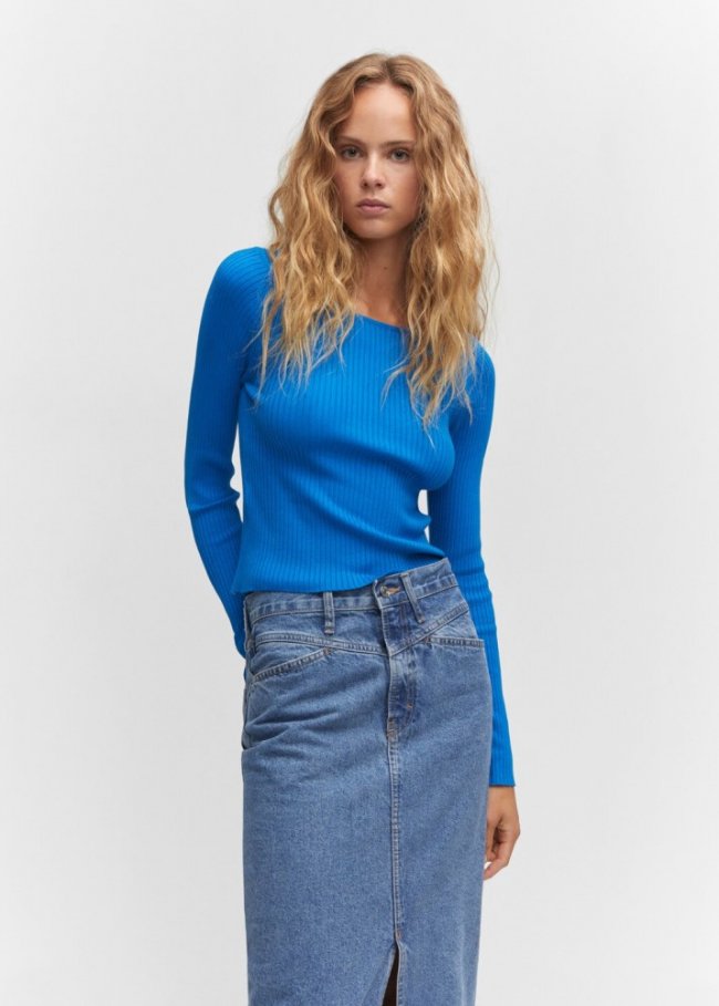 Mango Jersey canalé cuello redondo - Azul