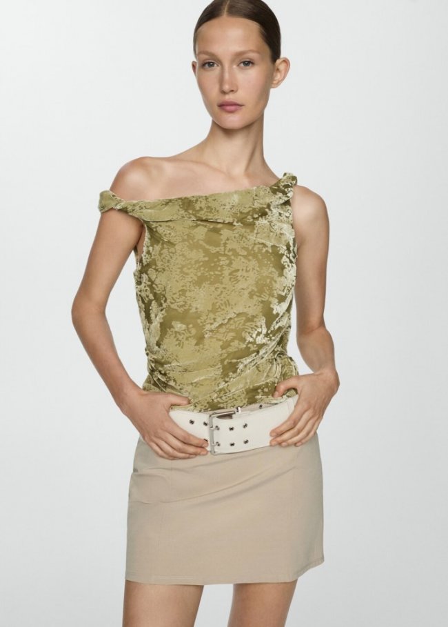 Mango Top drapeado detalle terciopelo - Verde