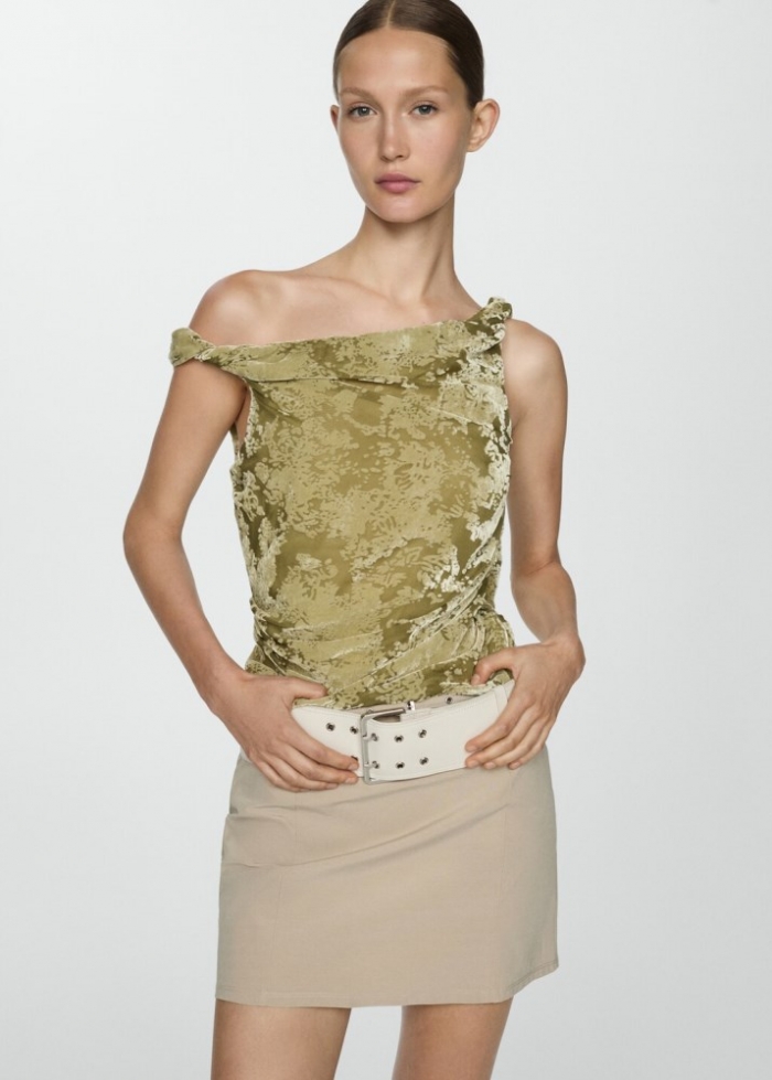 Mango Top drapeado detalle terciopelo - Verde