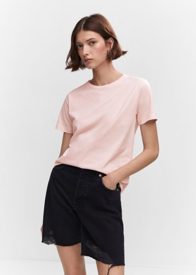 Mango Camiseta 100% algodón - Rosa pastel