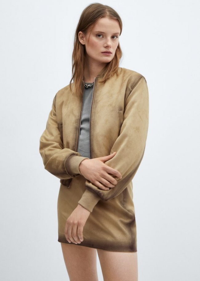Mango Chaqueta bomber efecto piel desgastada - Gris claro/pastel