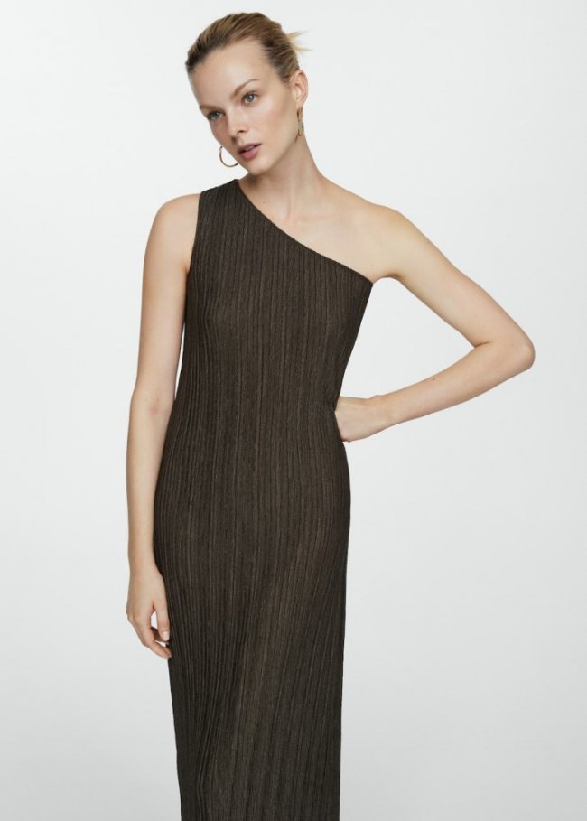 Mango Vestido punto asimétrico - Khaki