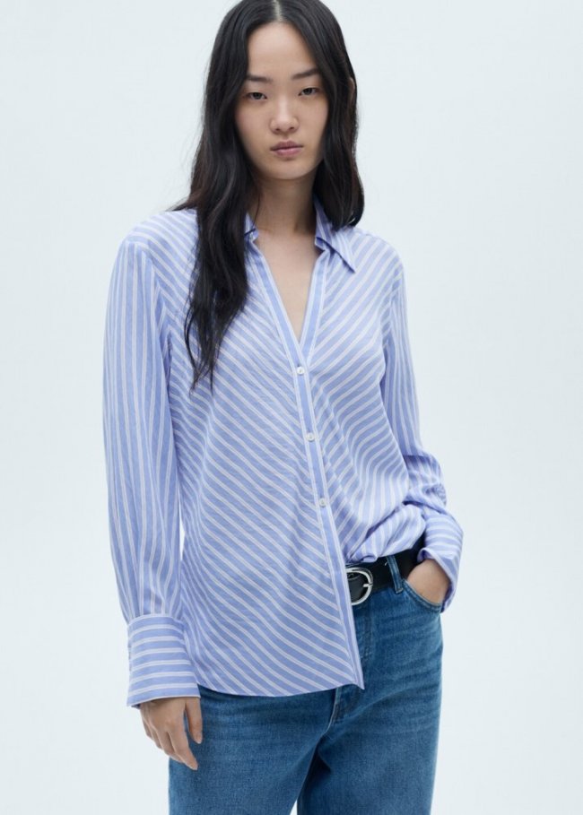 Mango Camisa fluida rayas - Azul celeste