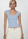 Mango Top punto fino canalé - Azul celeste