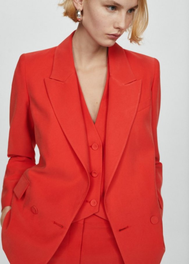 Mango Americana traje doble botonadura - Rojo coral