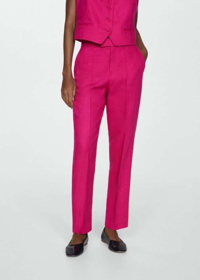 Mango Pantalón traje lino - Fucsia