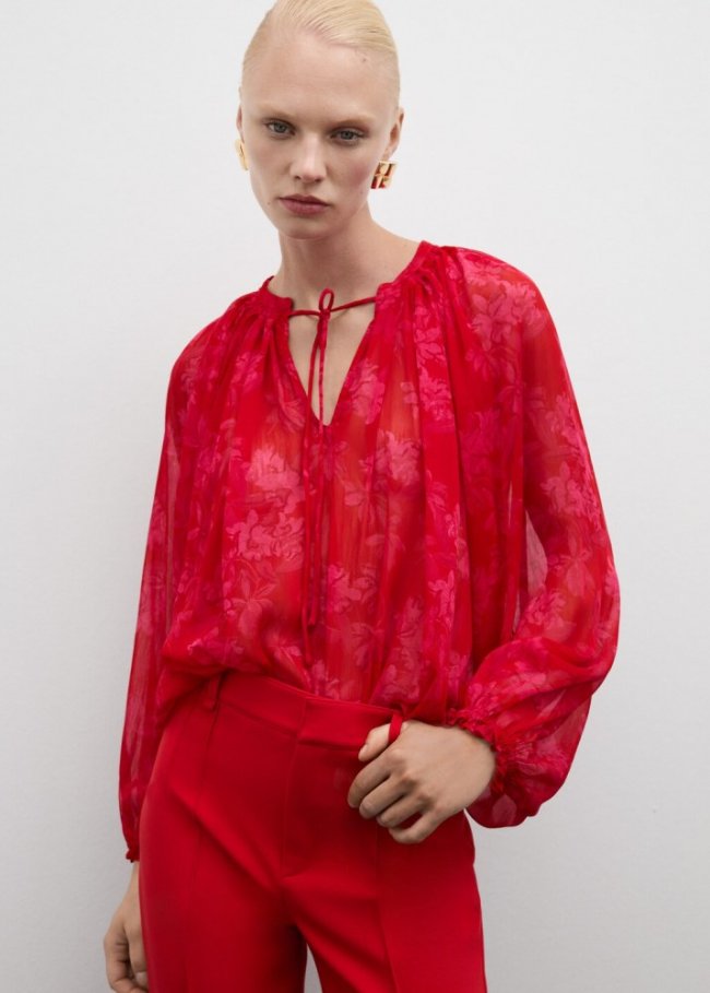 Mango Blusa semitransparente estampado floral - Rojo