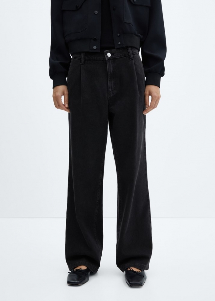 Mango Jeans rectos pinzas - Denim negro