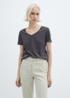 Mango Camiseta lavada algodón - Gris antracita