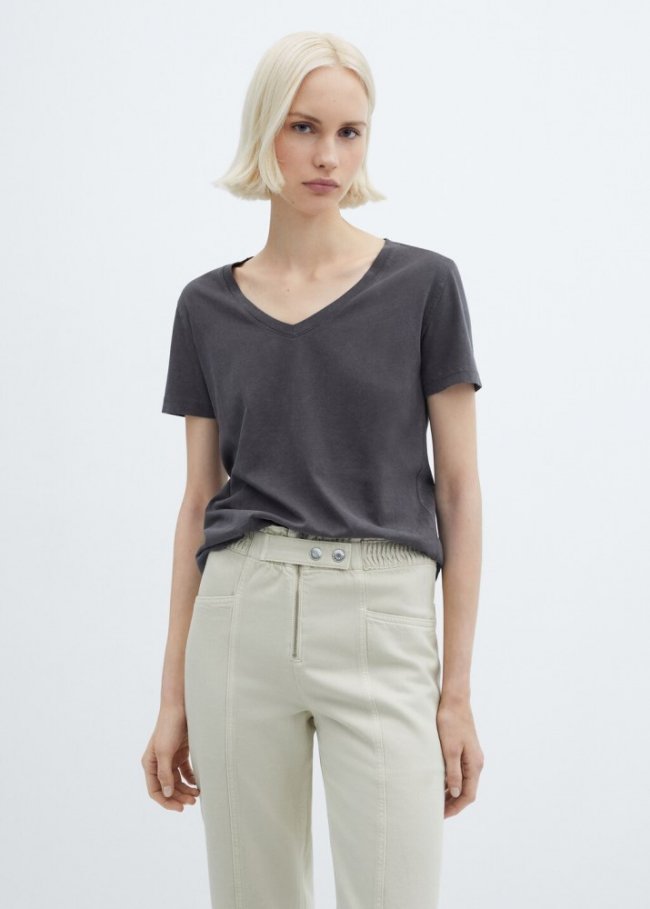 Mango Camiseta lavada algodón - Gris antracita