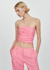 Mango Top bandeau lino - Rosa