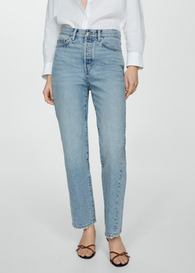 Mango Jeans rectos costuras adelantadas - Azul medio