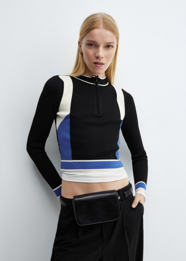 Mango Jersey canalé cremallera - Negro