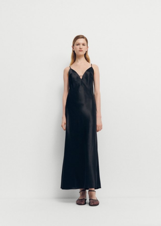 Mango Vestido lencero seda - Negro