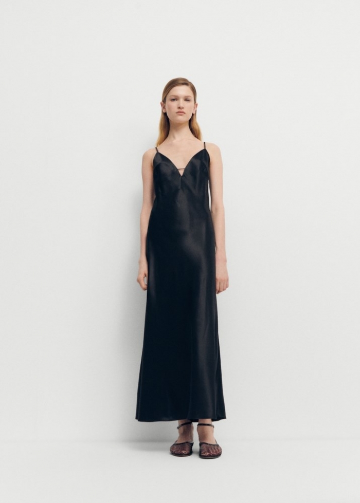 Mango Vestido lencero seda - Negro