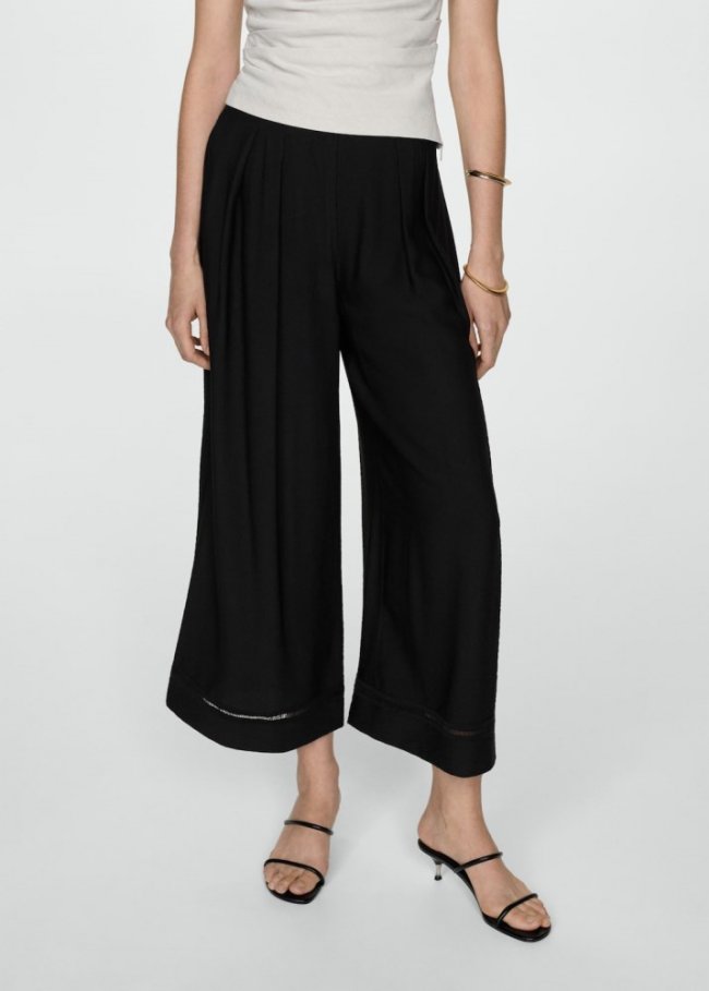 Mango Pantalón wideleg tablas - Negro