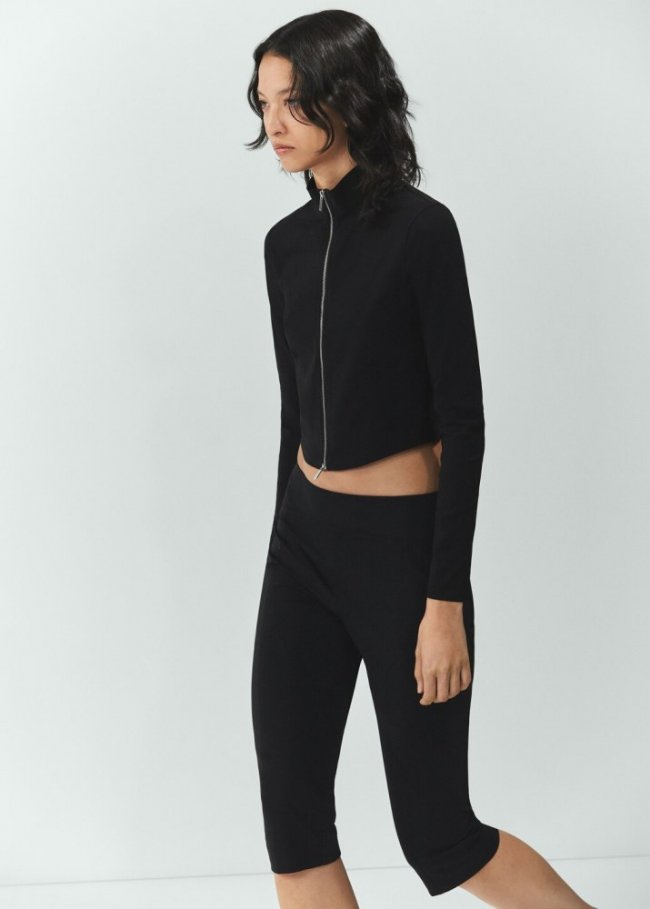 Mango Chaqueta crop cremallera - Negro