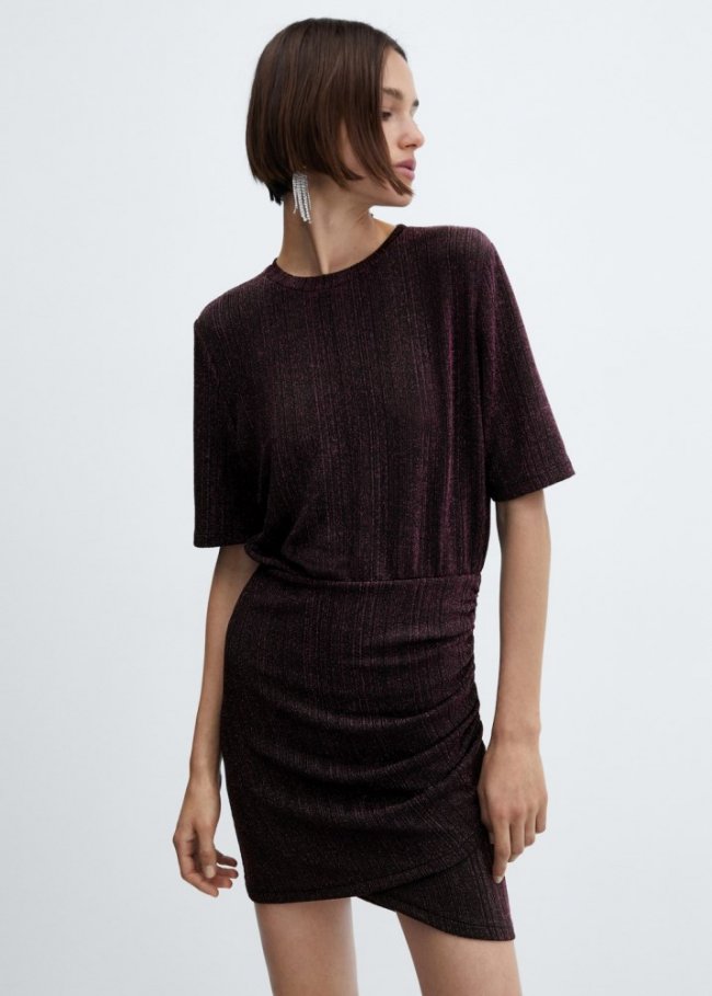 Mango Vestido punto lúrex - Morado