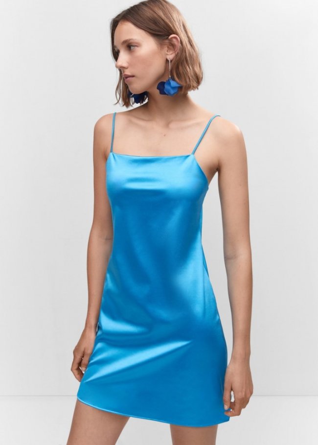 Mango Vestido corto satinado - Azul
