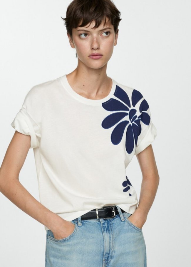 Mango Camiseta estampada algodón - Azul marino